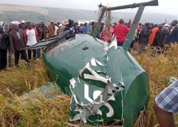 A wreckage of a helicopter carrying Narok Governor that was involved in an accident on Saturday October 17, 2020.