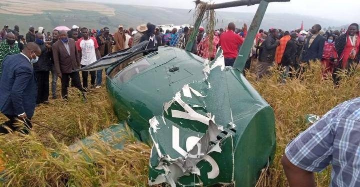 A wreckage of a helicopter carrying Narok Governor that was involved in an accident on Saturday October 17, 2020.