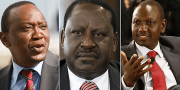 Deputy president William Ruto (Right) with President Uhuru Kenyatta and former Prime Minister Raila Odinga.